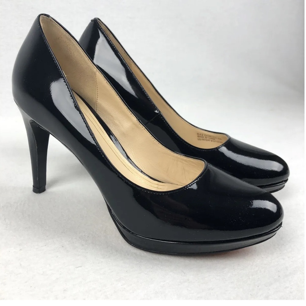 Cole Haan Nike Air Patent Leather Square Toe High Heels Pumps 9.5 Black Classic